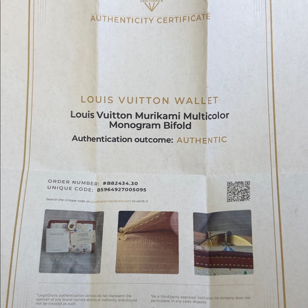 Louis Vuitton x Takashi Murakami White Monogram Multicolore French Wallet W COA - Picture 5 of 5
